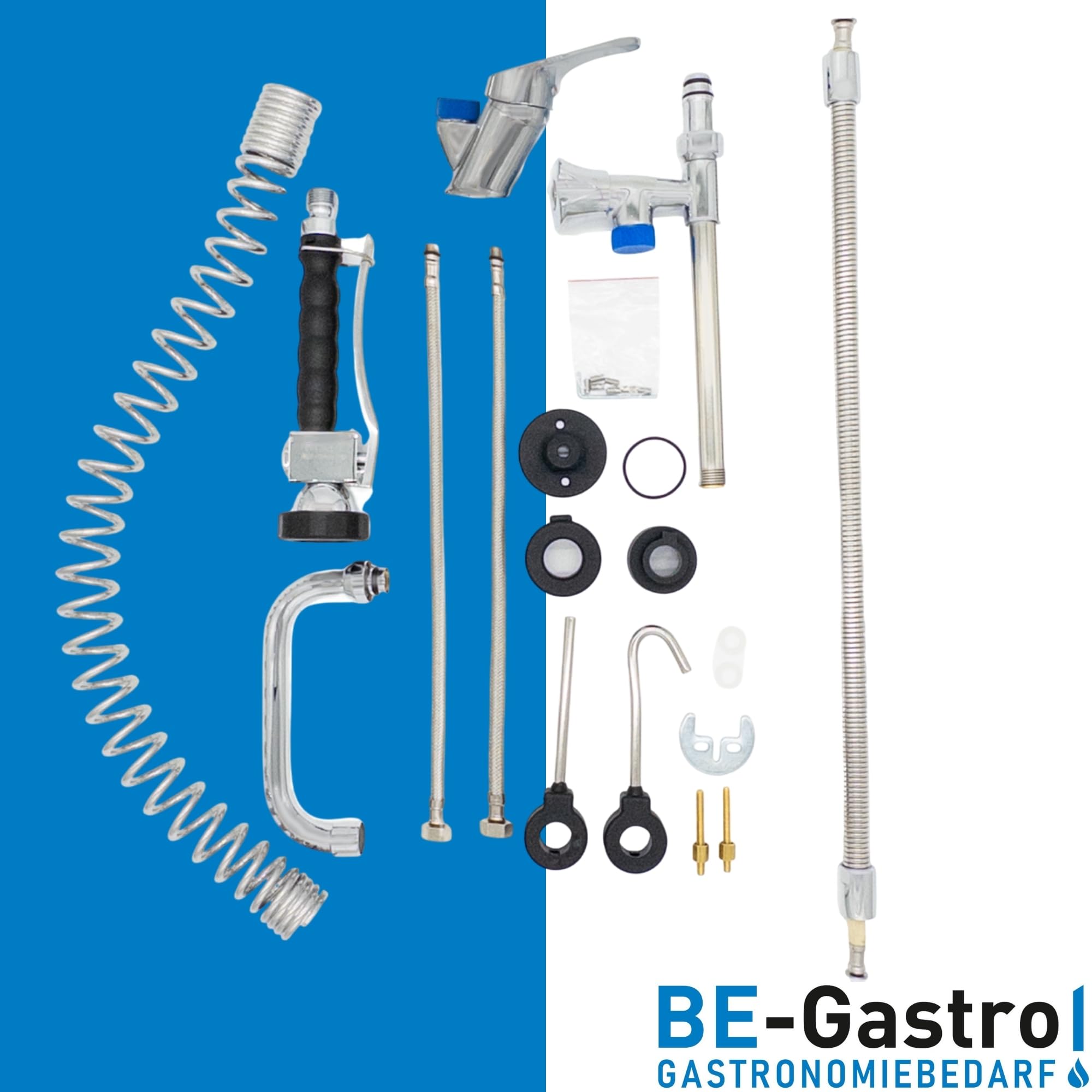 BE-GASTRO I Grifo Industrial Hostelería - Alcachofa de ducha (incluye grifo, grifo mezclador y mango ergonómico de palanca larga, 70 cm)