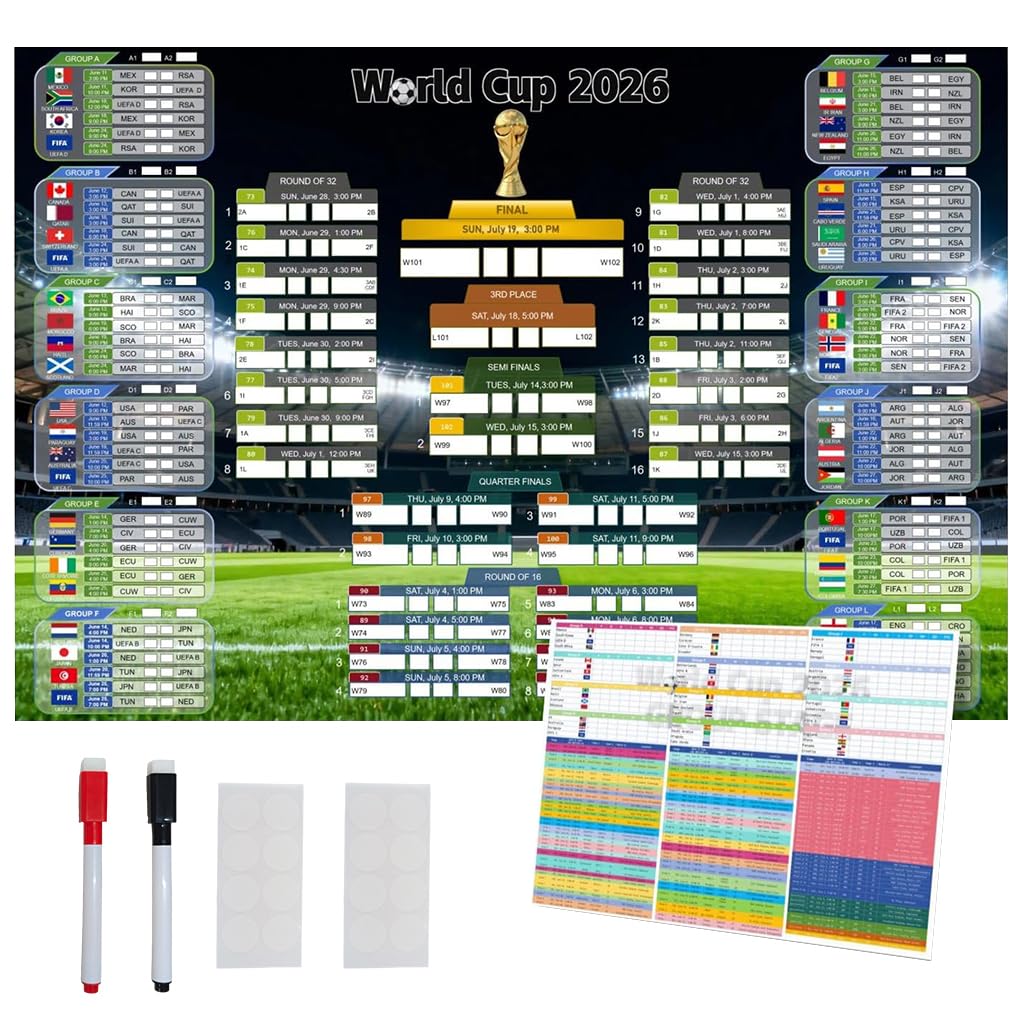 HASTHIP FIFA World Cup 2026 Schedule Poster With Marker, 48-Team Tracker
