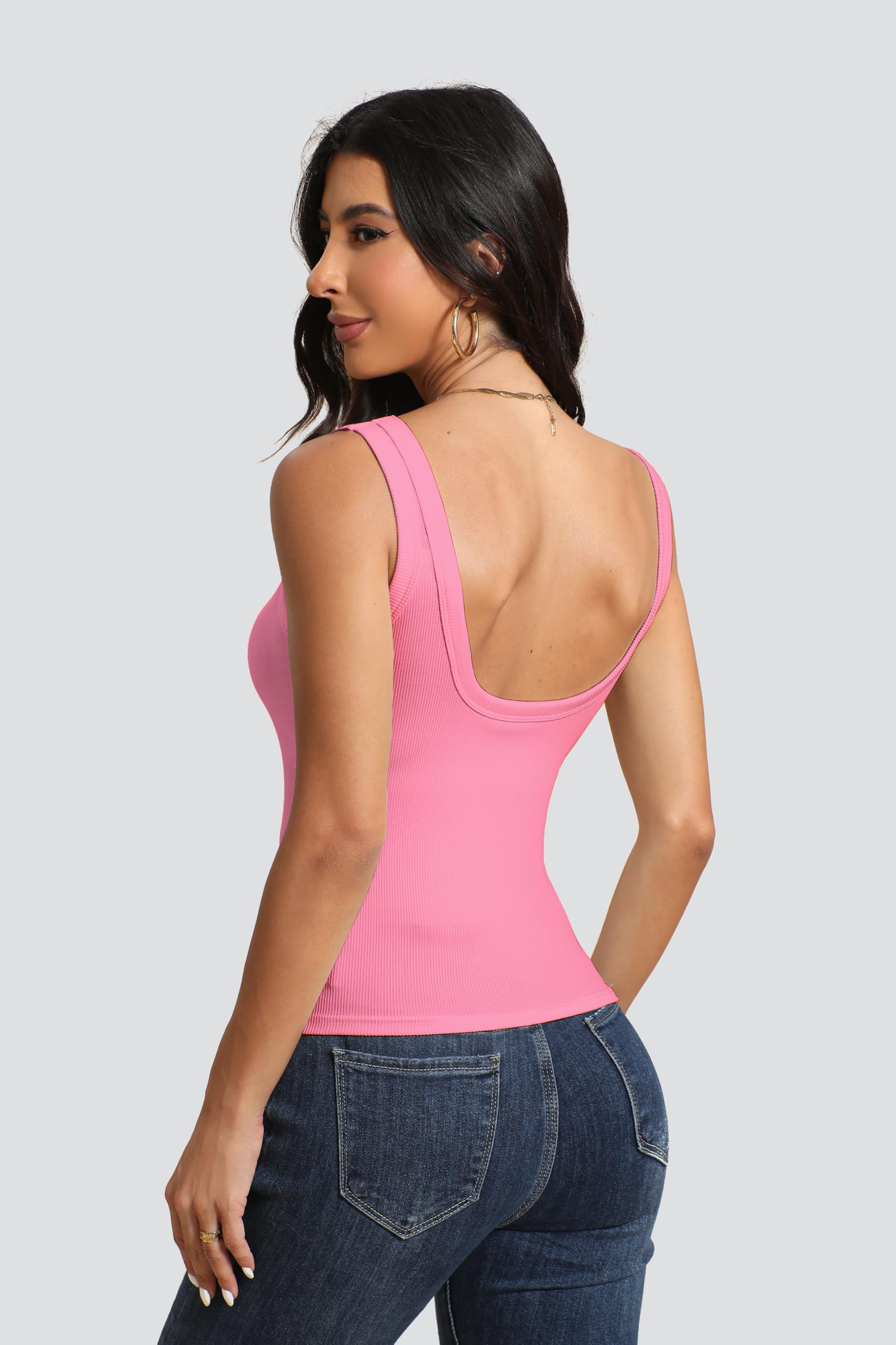Canotta da donna con retro a U, confezione da 3, reggiseno integrato, imbottiture rimovibili per palestra, yoga e attività all'aperto, comfort di lunga durata