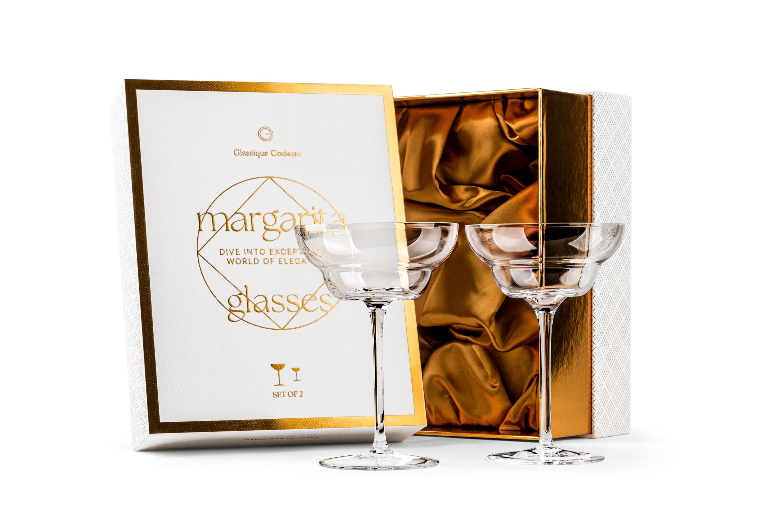 Verres à Cocktail Margarita en Cristal | Lot de 2 | 270 ml | Verres à Pied Longs Élégants pour Daiquiri, Paloma, et Cocktails Glacés | Verrerie Ronde Raffiné