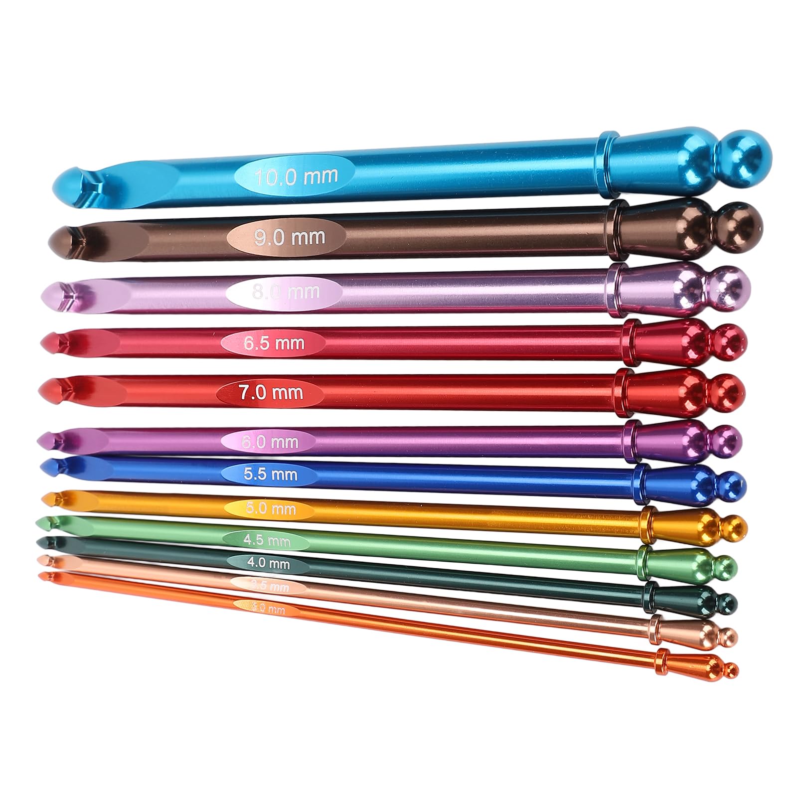 Generic Juego de Ganchos de Crochet de Aluminio, 12 Piezas, Diseño Ergonómico para un Uso Cómodo y Fácil Identificación, 3-10 Mm, 15 Cm de Largo
