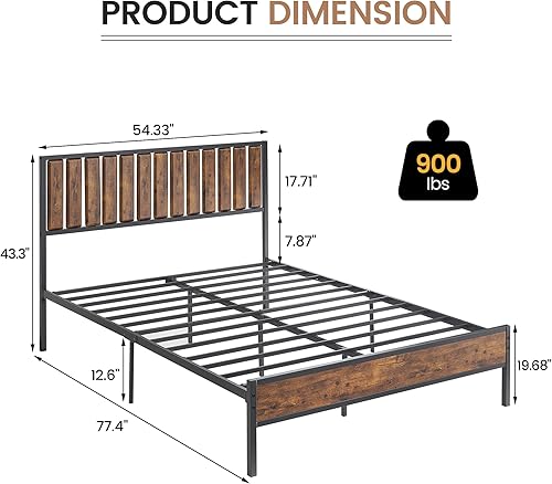Miniatura 2 de GaoMon - Base de cama de plataforma de tamaño matrimonial con cabecero, soporte de listones resistente, no necesita somier, y fácil montaje