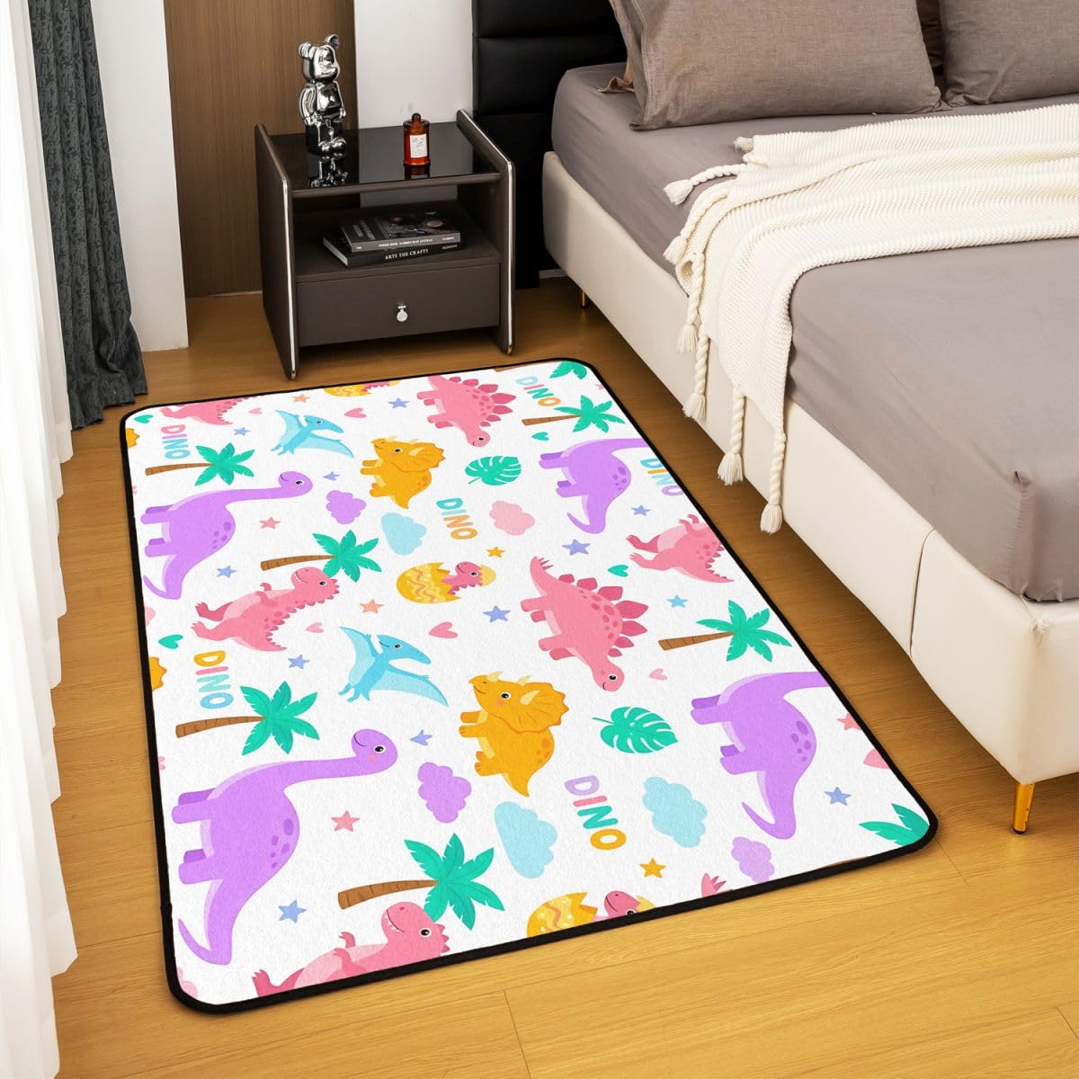 Süß Dinosaurier Teppich 100x150cm Autotoon Dschungel Dino Wohnzimmerteppich Kawaii Wildes Tier Modern Teppich rutschfest für Wohnzimmer Schlafzimmer