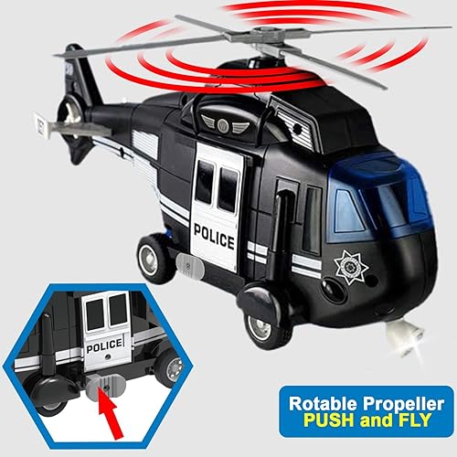 Miniatura 4 de Liberty Imports Helicóptero de rescate policial con motor de fricción para niños  Chopper Push and Go con luces de acción y sonidos de juego de