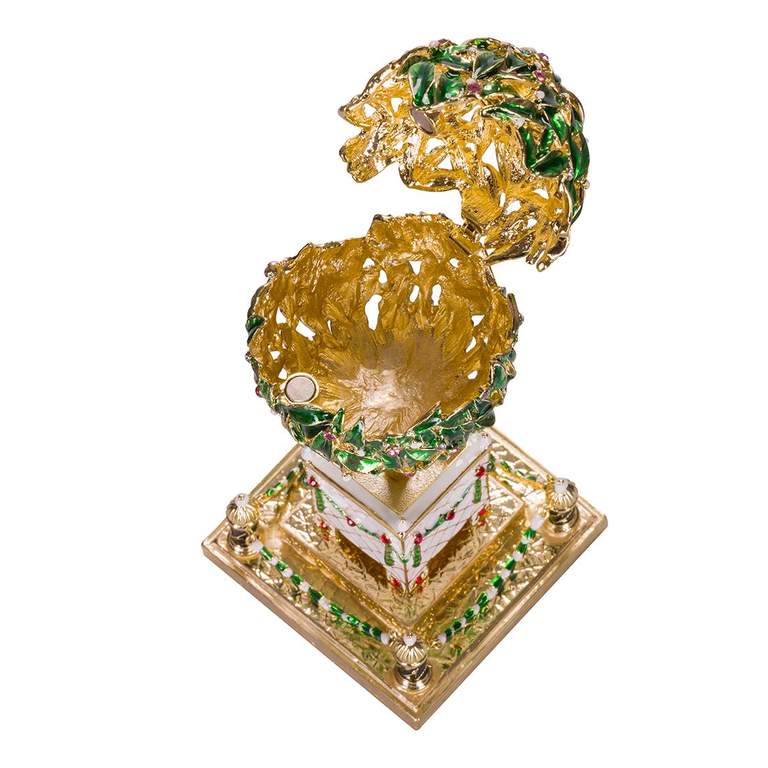 danila-souvenirs Œuf à la Fabergé/boîte à bijoux Laurier (Oranger) avec oiseau 16 cm, vert
