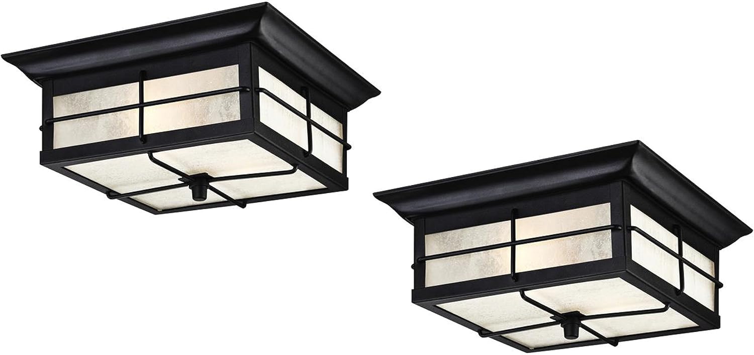 Dysmio Lighting Orwell 2 Light Outdoor Flush Mount Fixture, Textured Black Square 2 Pack Dysmio Lighting Orwell 2 Light Outdoor Flush Mount Fixture, Textured Black Square 2 Pack