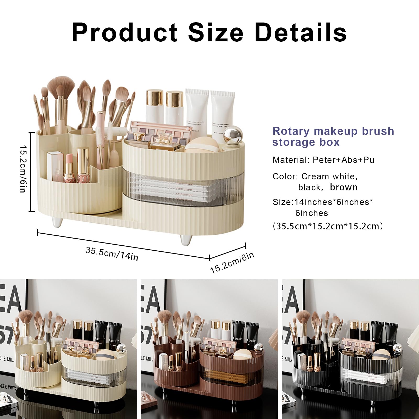 DASITON Make up Kosmetik Organizer,360° Drehbarer Make Up Pinsel Organizer,Großer Kapazität Kosmetik Aufbewahrung mit Schubladen,Schmink Organizer für Frisiertisch,Schlafzimmer,Badezimmer(Creme)
