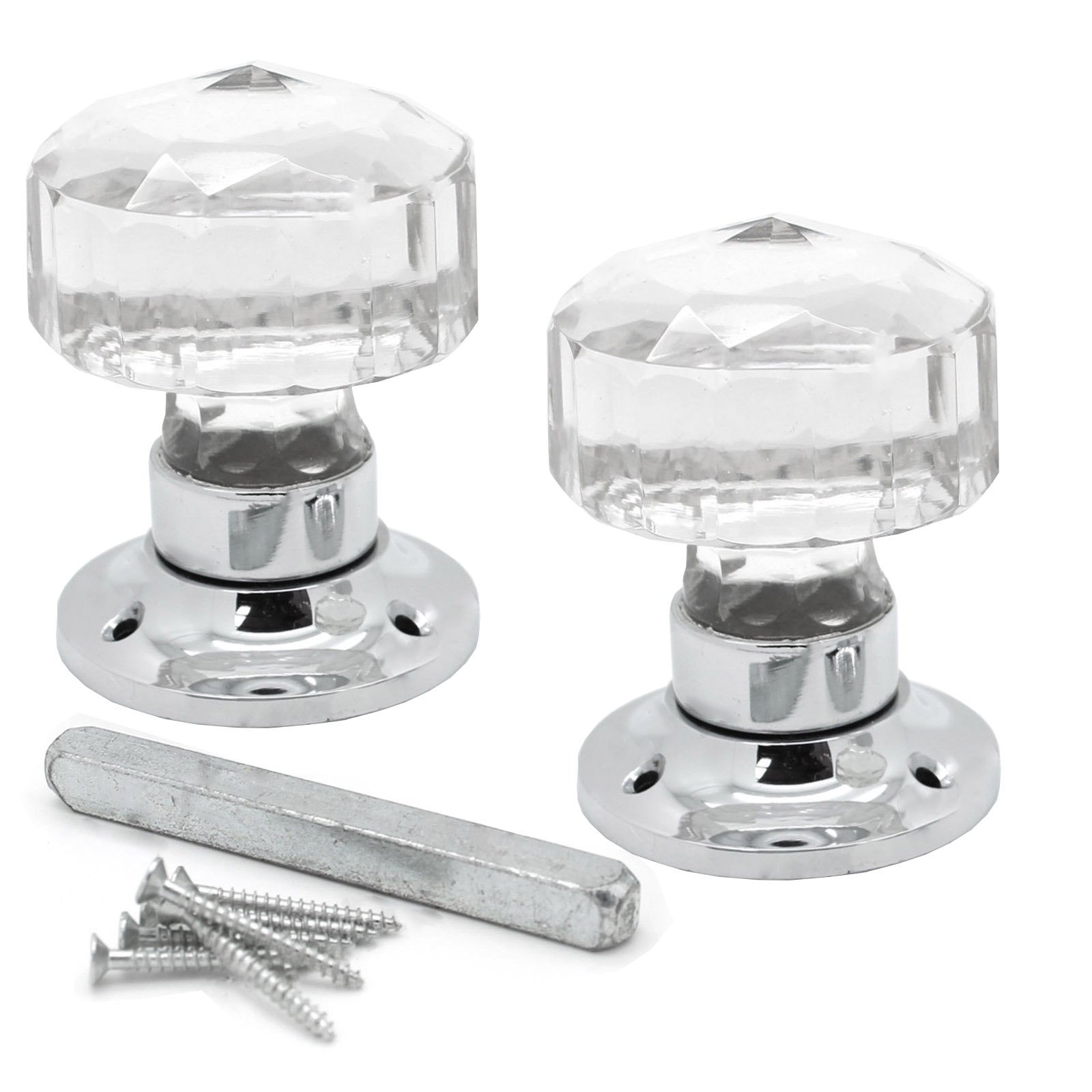 Pair of Solid Glass Faceted Mortice Door Knobs | Suitable for Internal Doors