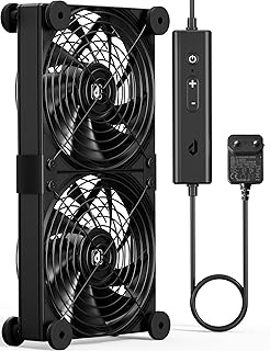 upHere Gaming PC Fan 2 x 120 mm, AC Plug 220 V DC 12 V Cooling Fan, Adjustable Speed Control for PC Cabinet Server Room Mo…