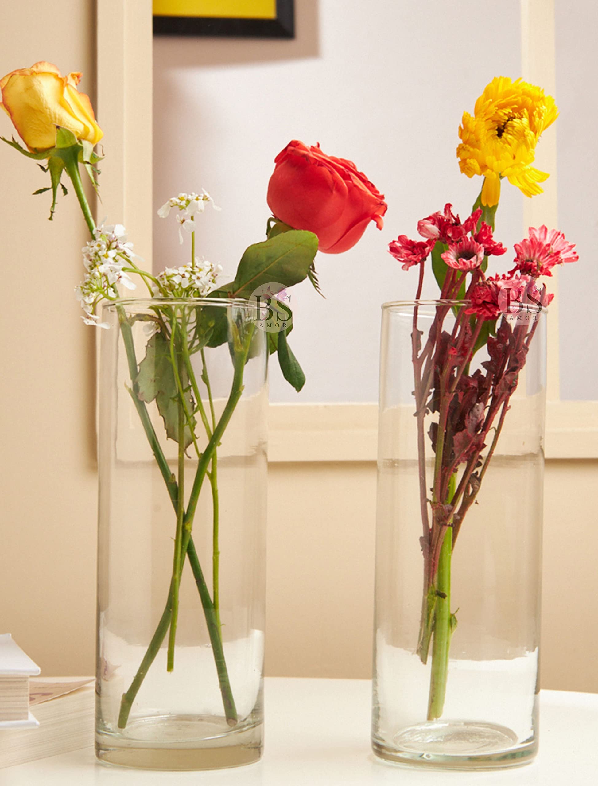 Bs amor Set of 2 Glass Cylinder Vases 8.5 Inch Tall - Multi-use: Pillar Candle, Floating Candles Holders or Flower Vase – Perfect as a Wedding Centerpieces Pack of 2-image-20