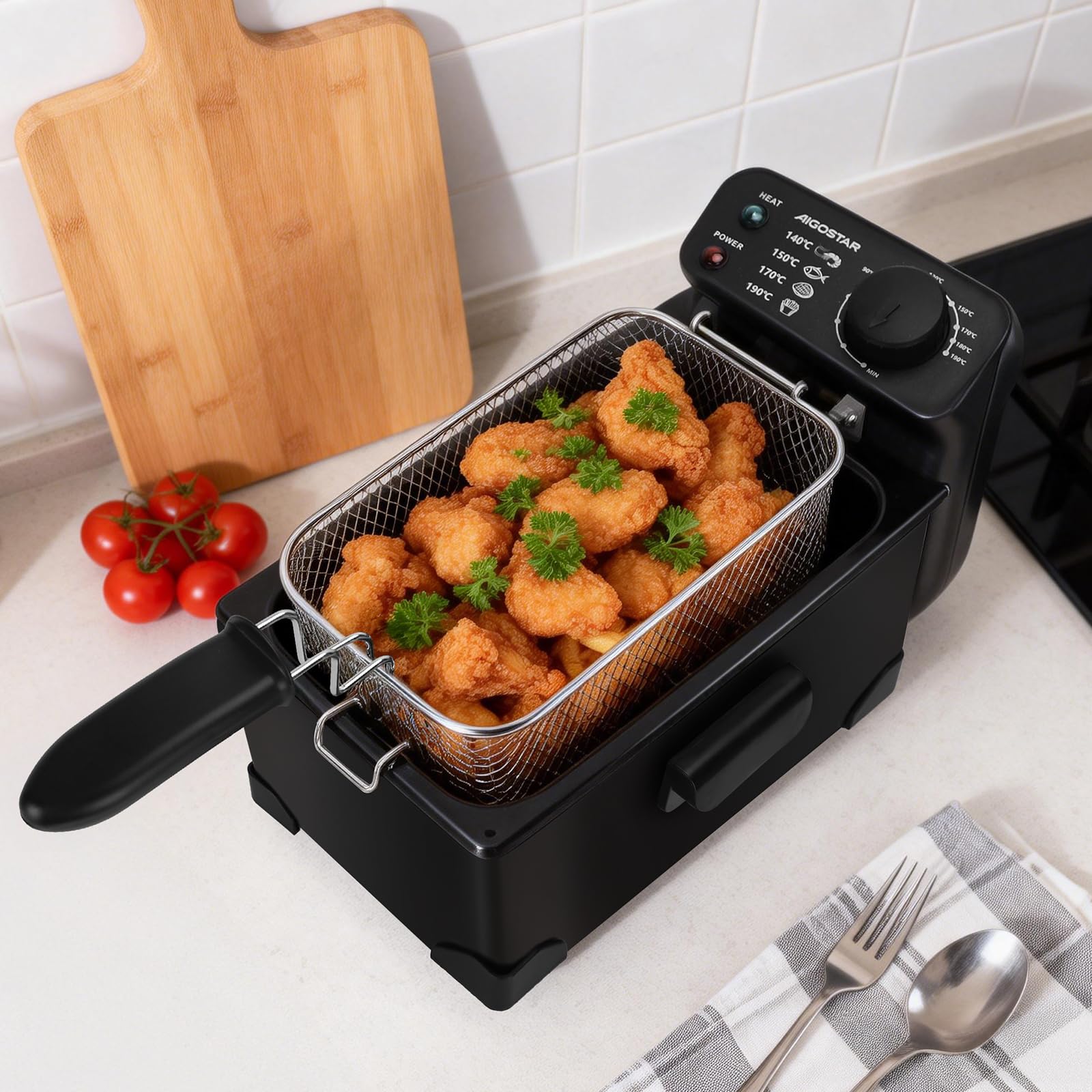 Aigostar Slater - Fritteuse mit öl-3L, 2200 W friteuse mit fett Staubschutzdeckel inkl. Sichtfenster, stufenloser Temperaturregler bis 190°C, Abnehmbare Teile, Einfach zu Reinigen, knusprige Pommes