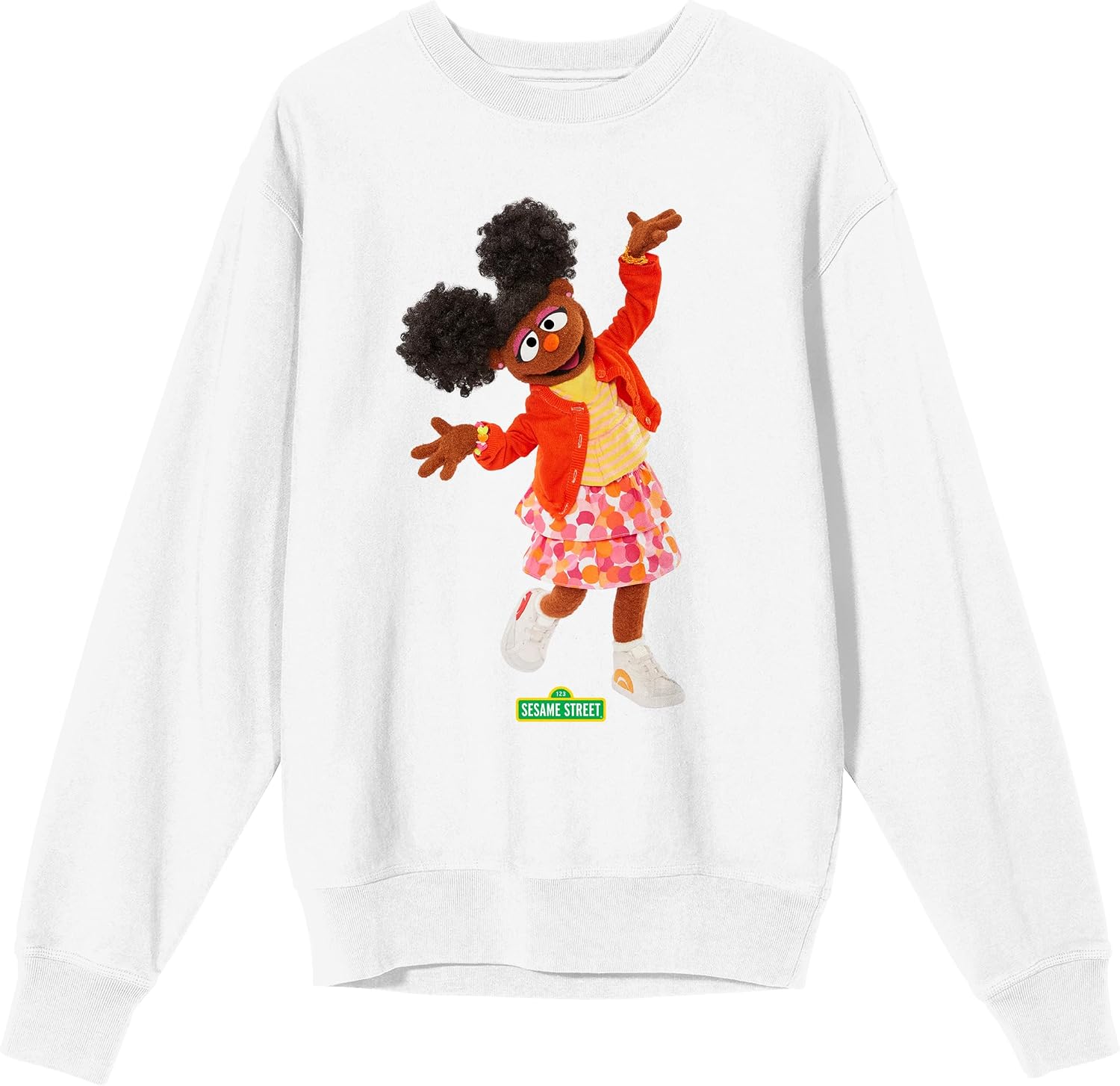 Sesame Street Gabrielle Crew Neck Long Sleeve White Adult Sweatshirt
