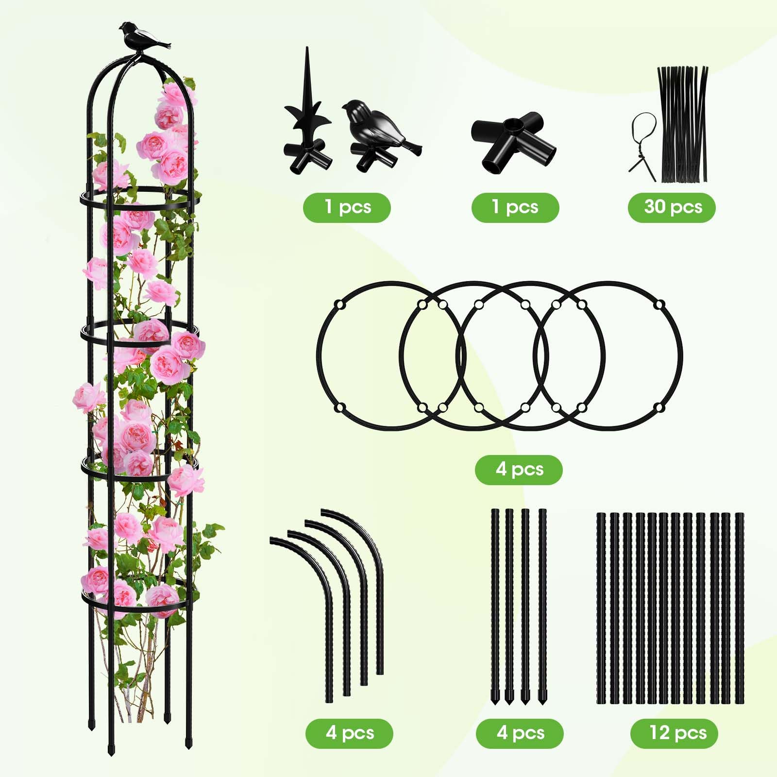 MYMULIKE Rankhilfe Garten (30x192cm), Rosen Rankhilfe mit verbreitertem Durchmesser, Metall Rankgitter für Kletterpflanzen – Stabiler Pflanzenspalier (1 Stück)