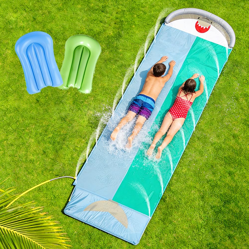 Wasserrutsche Garten 550x145cm Doppel Wasserrutschmatte mit Eingebautem Sprinkler Rutschbahn Outdoor