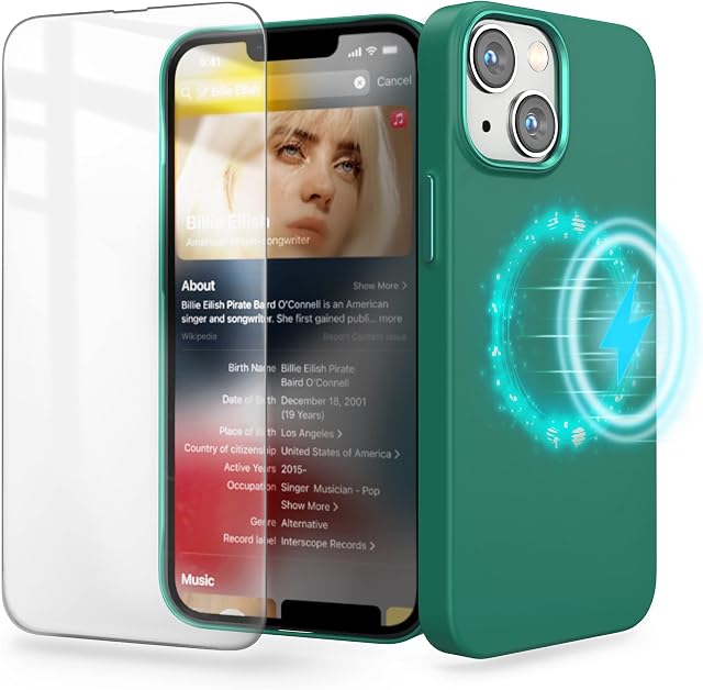 SURPHY Slim Case Compatible with iPhone 13 Case with Screen Protector, Compatible with MagSafe, Ultra Thin Lightweight Hard PC Phone Case (6.1 inch 2021) (Teal Green)
