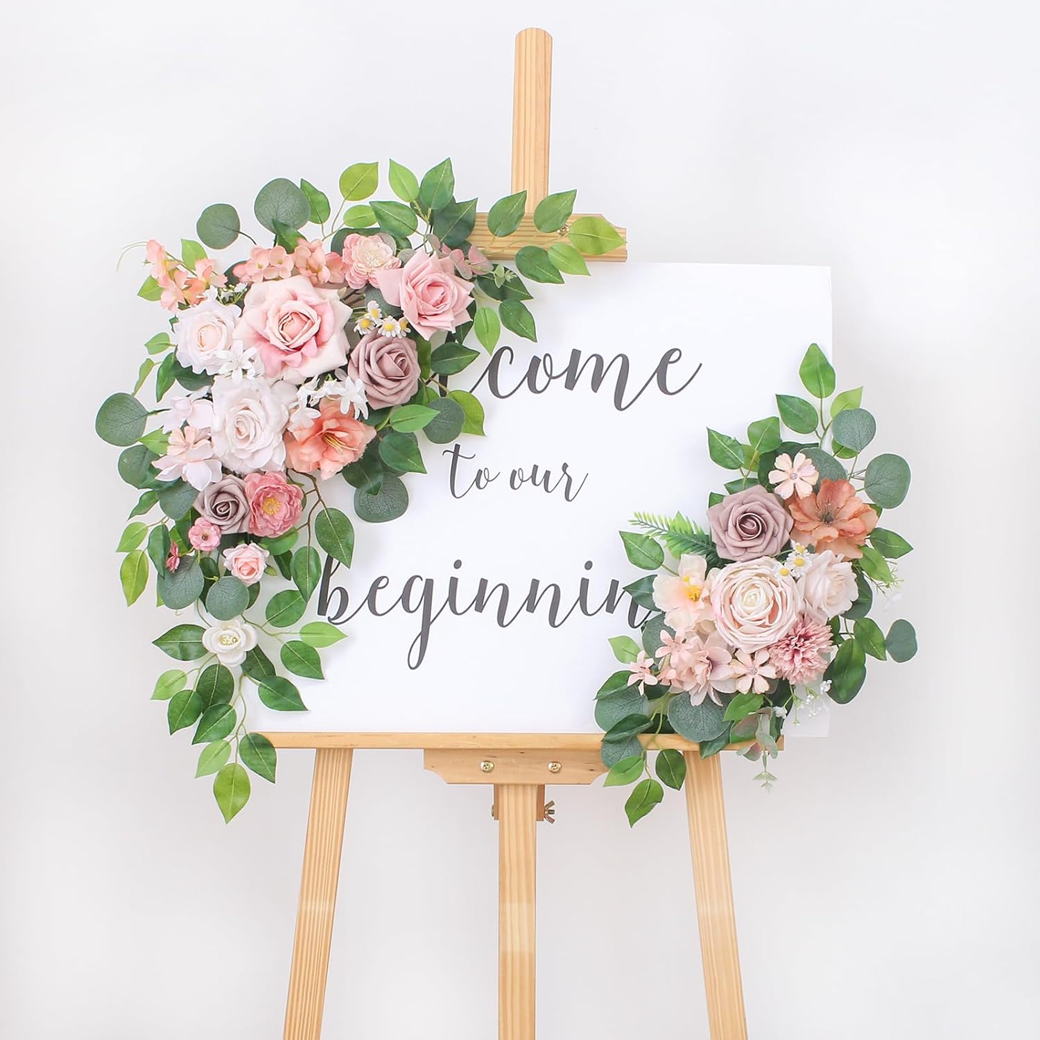 Pack of 2 Wedding Arch Flowers,Welcome Sign,centerpieces for Tables,Wedding Decorations for Reception,Flowers for Backdrop Decoration,Sweetheart Table Decor(Pink)