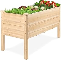 Vista 27 de Best Choice Products - Jardinera elevada de madera de 48 x 24 x 30 pulgadas para patio, con tapas para los pies y revestimiento, capacidad de 200