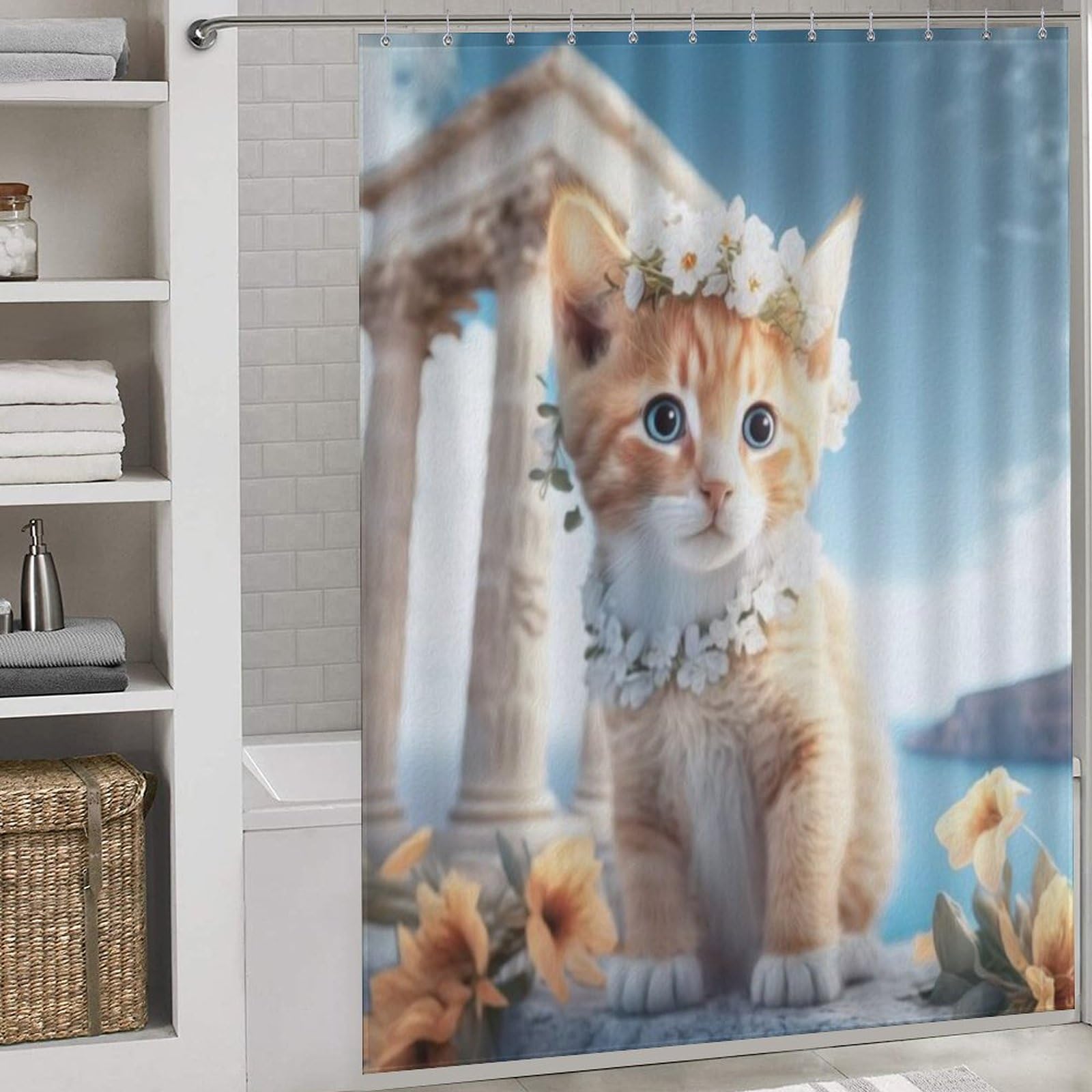 Rideau de douche chat pour salle de bains familiale déco moderne et étanche