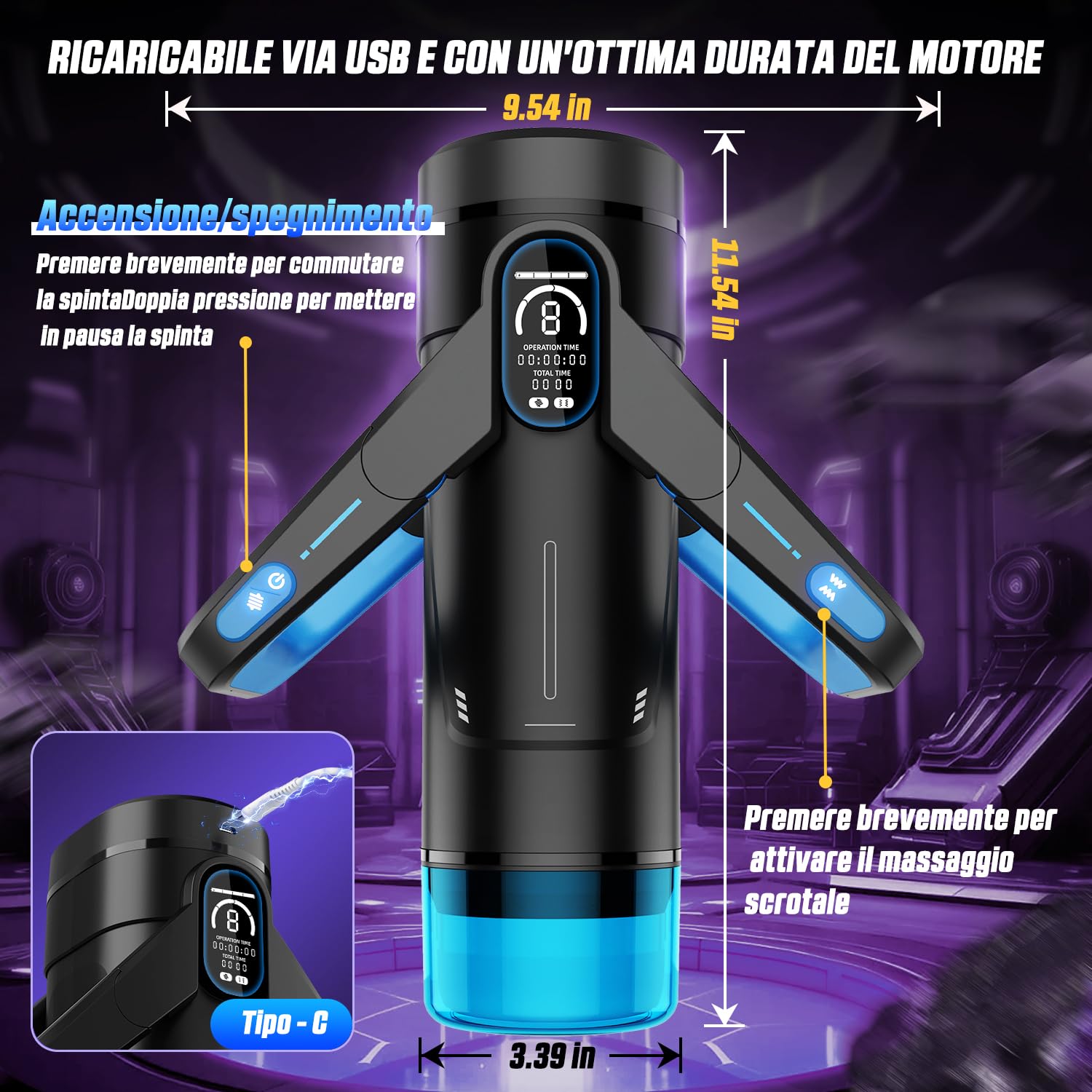 Masturbtore per Uomini Automatico Sex Toys, 9 Modalità Di Spinta e 9 di Vibrazione Sex Machine, Design Della Maniglia Ad Ala Con Display LCD, Uomini Vibratore Masturbatore(Blue)