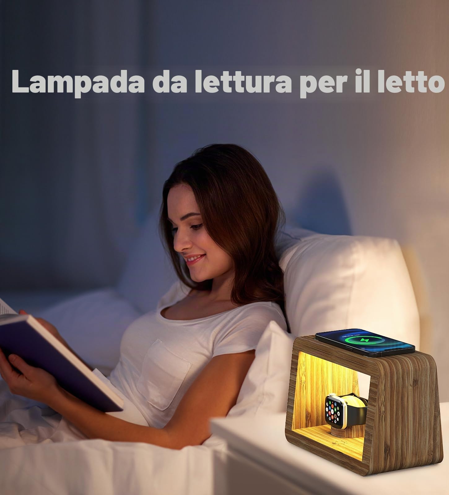 Stazione di ricarica senza fili, lampada da scrivania Alltripal 15 W, caricabatterie wireless veloce, luce notturna con 3 colori e luminosità regolabile, stazione di ricarica per iPhones/Air Podes