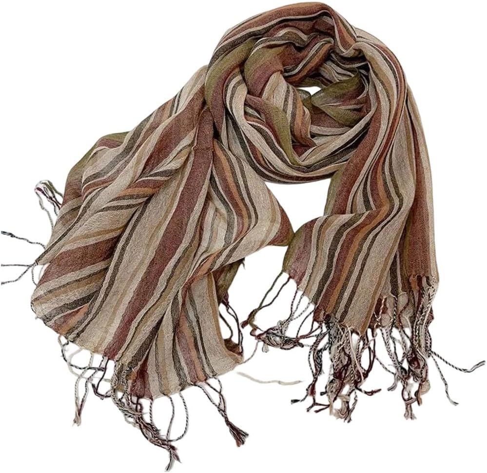 Men's Cotton And Linen Striped Scarf Long Shawl Unisex Soft Lightweight Scarves