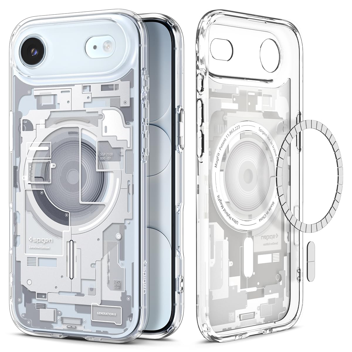 Spigen iPhone Air ile Uyumlu ince MagSafe Kılıf Ultra Hybrid Sararma Karşıtı DuraClear™ Hava Kanalı Teknolojisi™ Askeri Sınıf Koruma MagFit Zero One White Tasarım Kapak - ACS10056