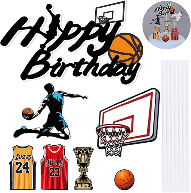 GmeDhc 7PCS Basketball Cake Topper, Basketball Cake Decorations, Cupcake Toppers for Boys, Happy Birthday Cake Topper Set, Personalised Birthday Cake Toppers, for Birthday, Event, Party