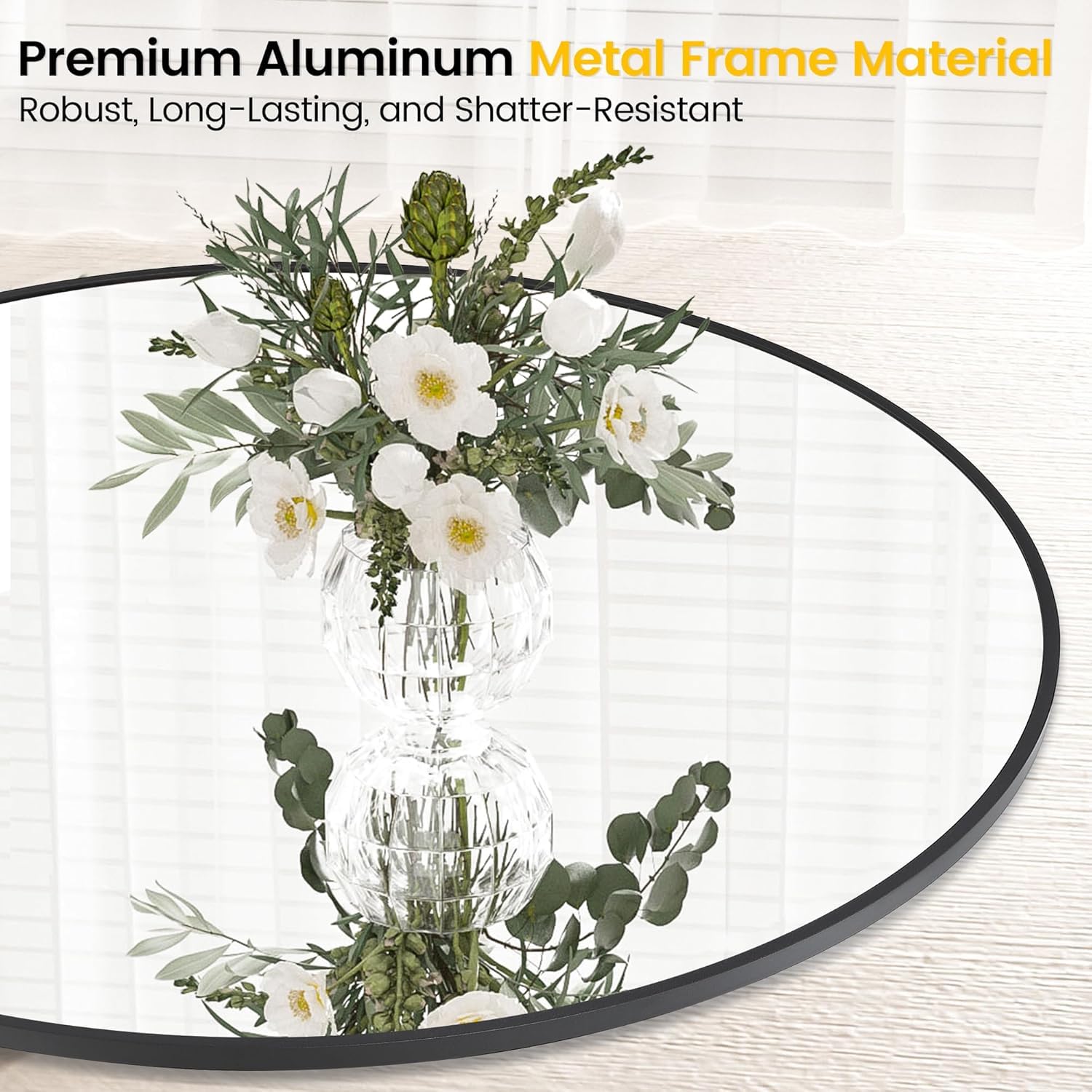Amazon.com: GAOMON Modern Round Wall Mirror 20 Inch, Sleek Metal Frame Dressing  Mirror, Minimalist Wrap Design Decorative Mirror for Bathroom, Vanity,  Living Room, Entryway, Hallway, Easy Assembly, Black : Home & Kitchen