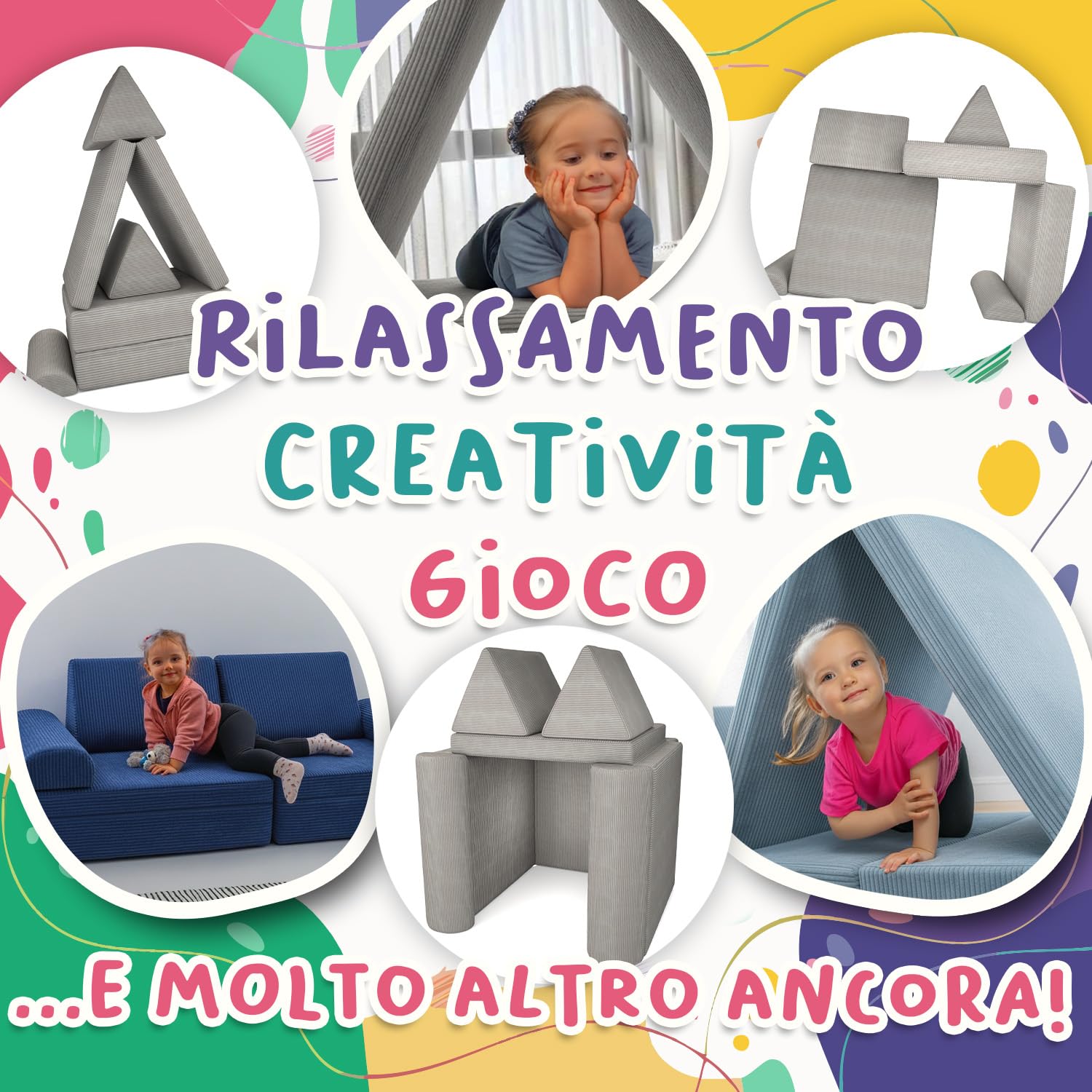 POKAR Divano Modulare per Bambini in Velluto Corduroy | Divano Bambini Trasformabile in Schiuma | Divano da Gioco per Cameretta Bambini | Certificato Oeko-TEX 100 | Laguna Azzurra