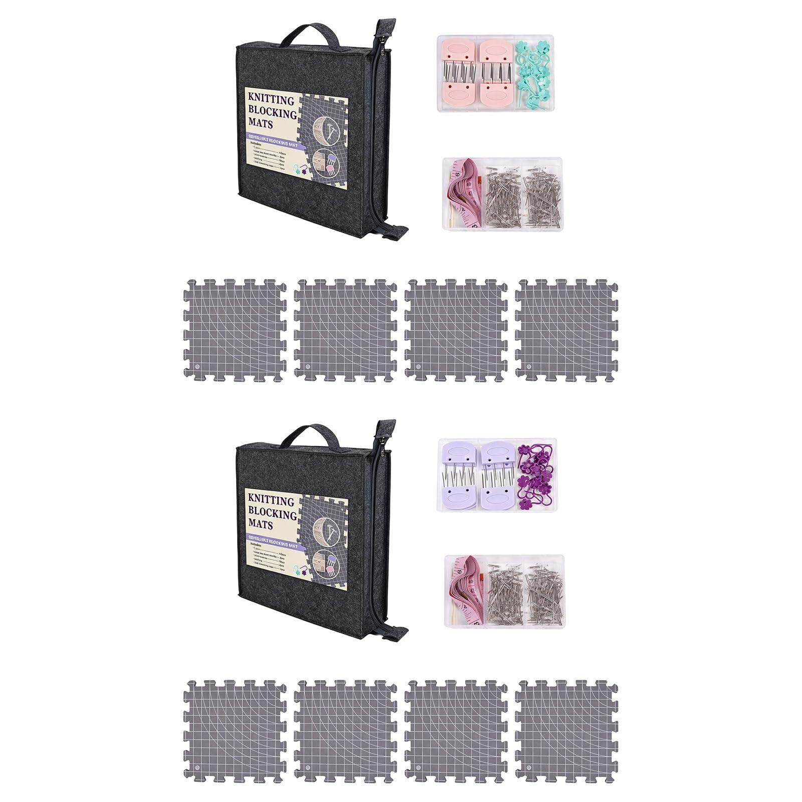 Tapetes de bloqueo para tejer con guías de medición impresas, juego de 4 tapetes, bolsa de transporte y herramientas de modelado para trabajos de crochet Tapetes de bloqueo de punto Tabla de crochet