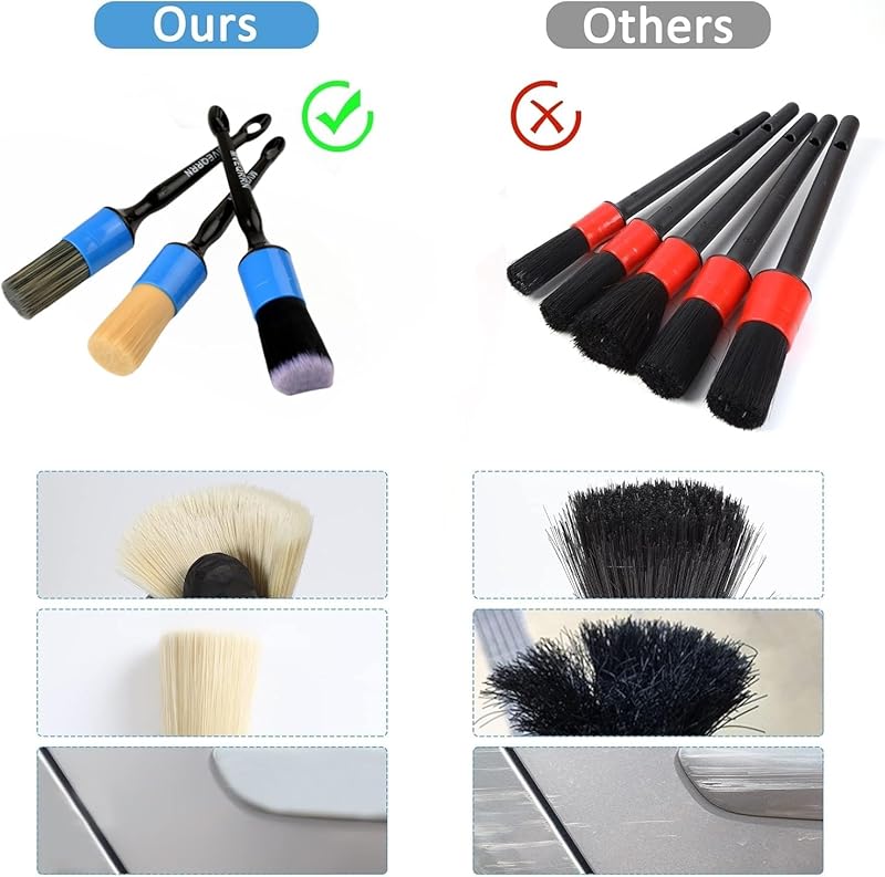 3pcs Car Detailing Brush Set-1pcs Boars Hair Car Detailing Brushes,1pcs Ultra Soft No Scratch Detailing Brush for Air Vent,Leather Seat 1pcs auto Detail Brushes for Interior Exterior(Blue) 3pcs blue car detailing brush