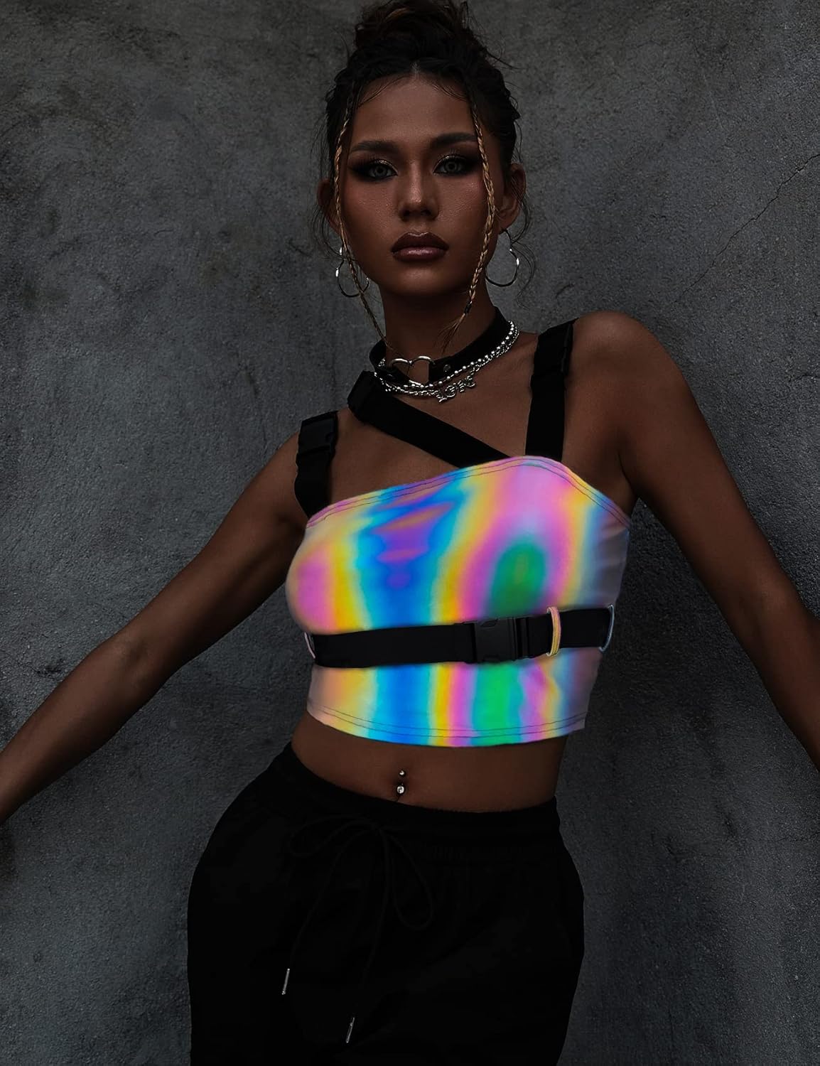 CYCLAMEN Women's Buckle Tank Tops Sleeveless Tube Crop Cami Tops Rave Gothic Punk Streetwear Shirt - Image 5