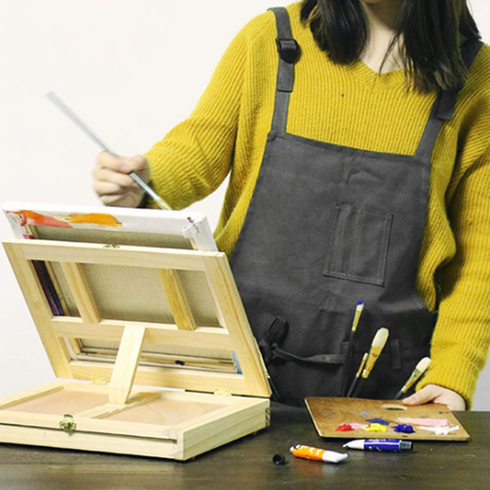 Delantal Ajustable Con Peto y Correas Cruzadas - Herramientas de Taller Con Bolsillos, Lona, Para Trabajo y Pintura de Artistas
