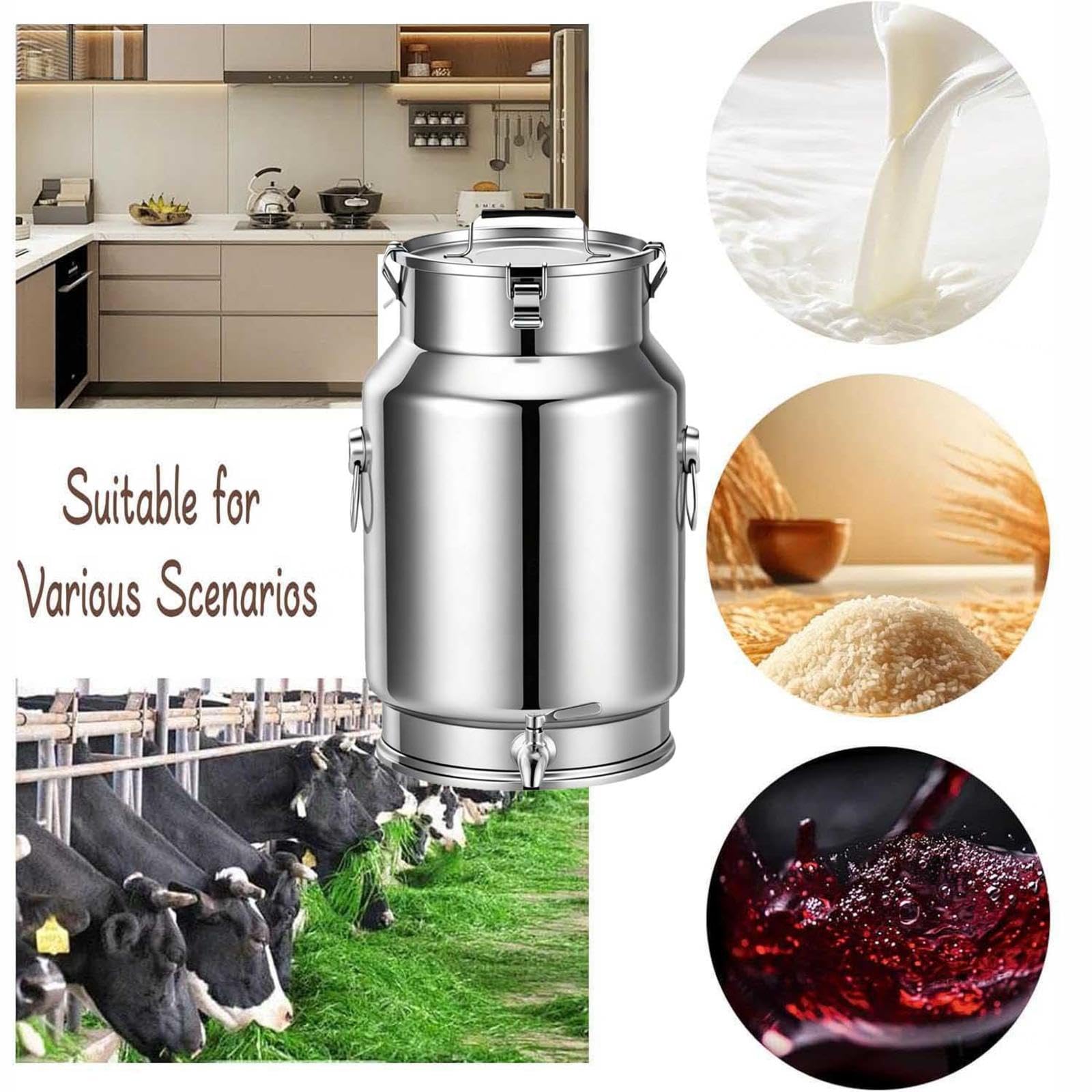Bidón De Acero Inoxidable para Transporte De Leche con Grifo,A-30L | cubo acero Inoxidable para vino/recipiente para lácteos/bidón de leche/jarra con tapa sell,A-30L