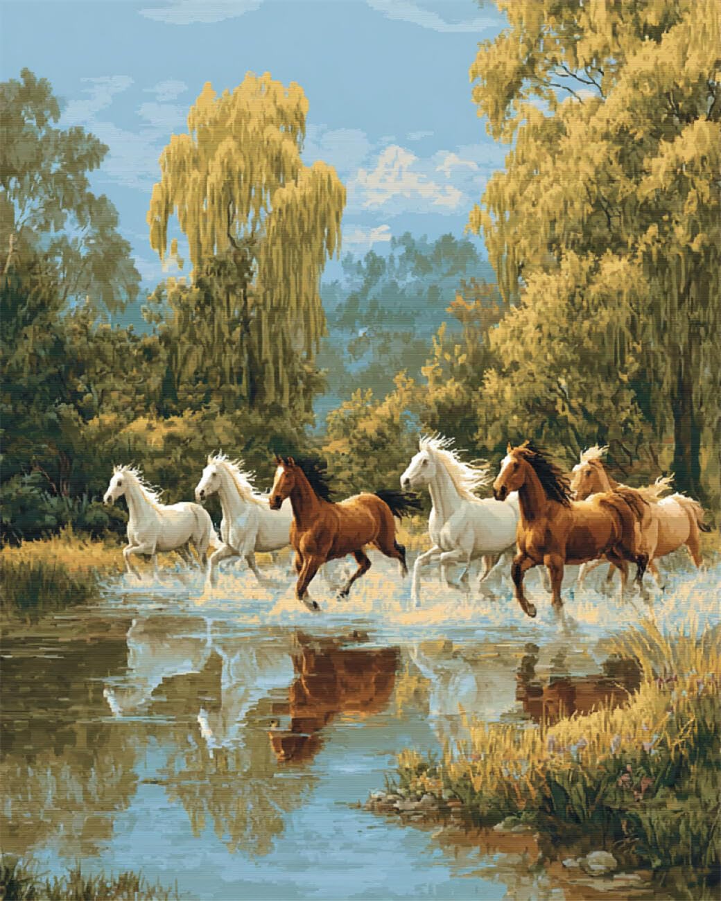 RKFLGEW DIY Embroidery Beads Set Horses and Scenery 50x70cm