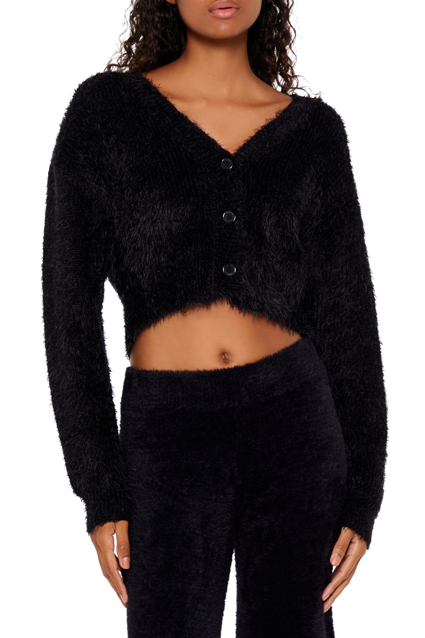 Forever 21 Women's Fuzzy Knit Cardigan Sweater