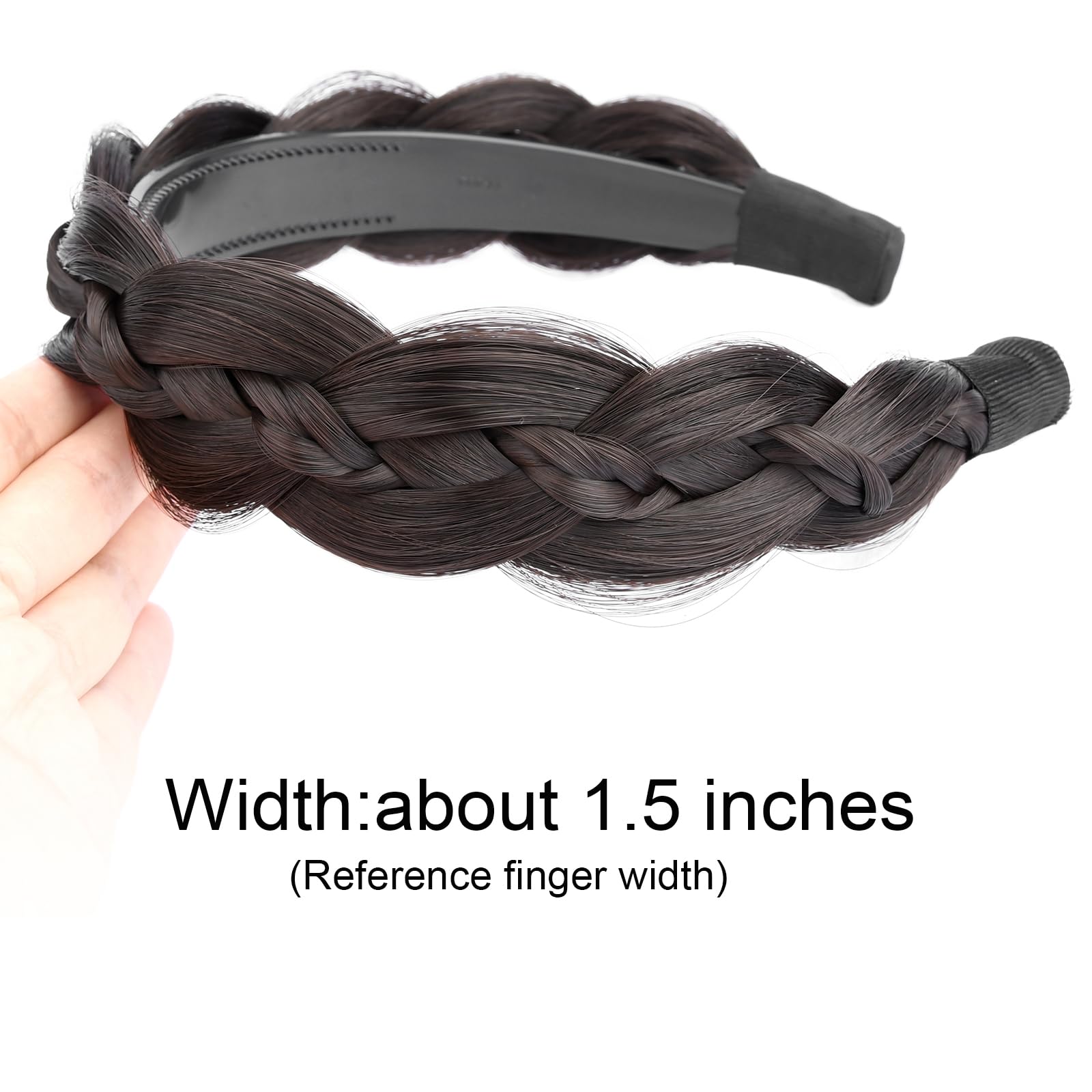 GLEDOLA Wide Braided Headband with Teeth Synthetic Hair Plaited Headband High Elasticity Braids Hair Band Hairpiece for Girls Women (Brunette Brown - Image 4