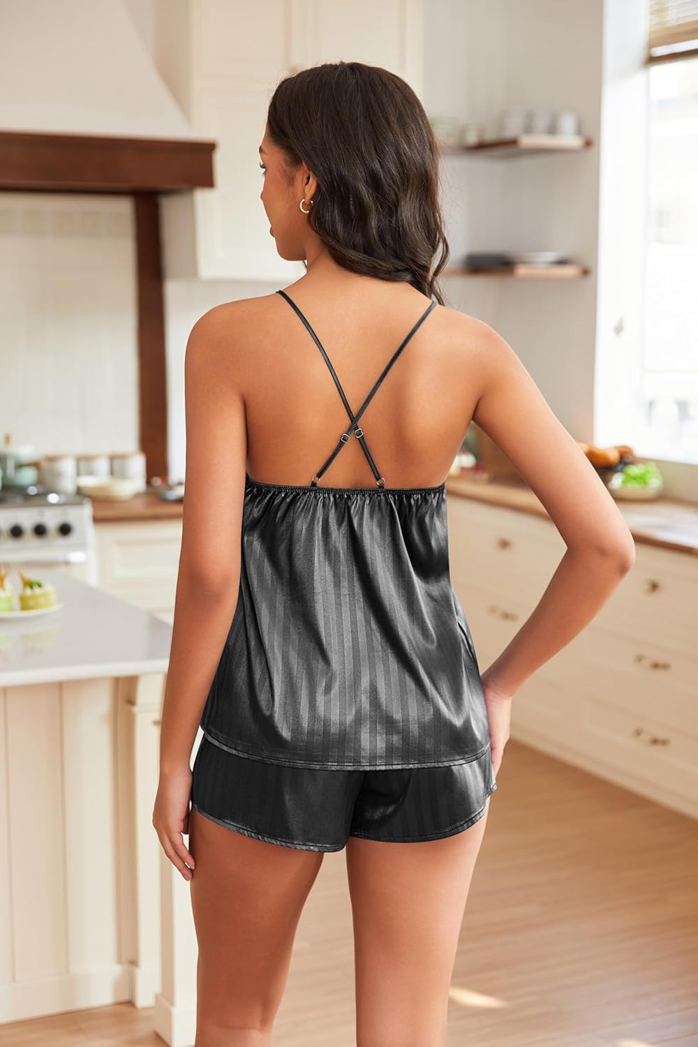 EKOUAER Silky Pajama Set for Women V-Neck Satin Camisole Lingerie Sets Party Loungewear Sleepwear - Image 3