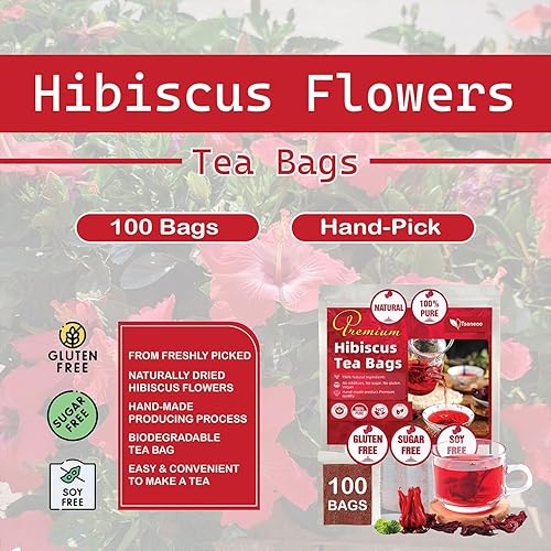 Miniatura 6 de Bolsas de té de flores de hibisco de primera calidad, 100% natural, hecho a mano, té de hierbas puro, sin azúcar, cafeína o gluten, aptas para