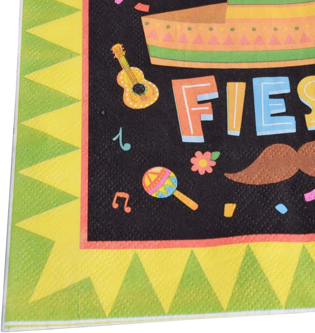 Fiesta Cinco De Mayo Party Supplies Paper Plates and Napkins Bulk 200PCS Mexican Themed 9 inch 7 inch Dessert Round Disposable Plates Party Favors Tableware Set for 50 Guests