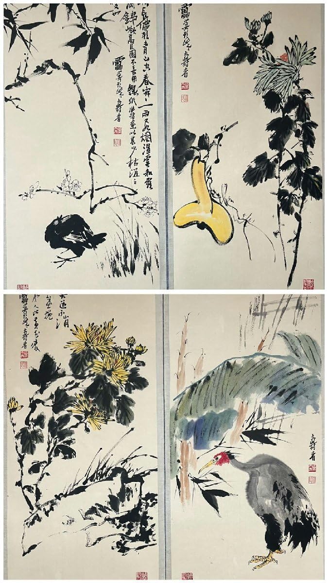 中国古美術・郎世寧款・花鳥図・三尺絹本・掛軸・純手描き・文房置物・水墨画・書道品 中国古美術・郎世寧款・花鳥図・三尺絹本・掛軸・純手描き・文房