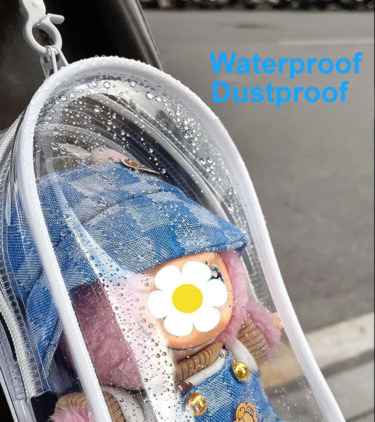 Haotree Large Clear Display & Storage Bag Protector for LABUBU The Monsters, Carrying Soft Protective Case Cover for Pop Mart Figures Dolls, Waterproof, with Keychain, Zipper and More, 5-in-1 Set