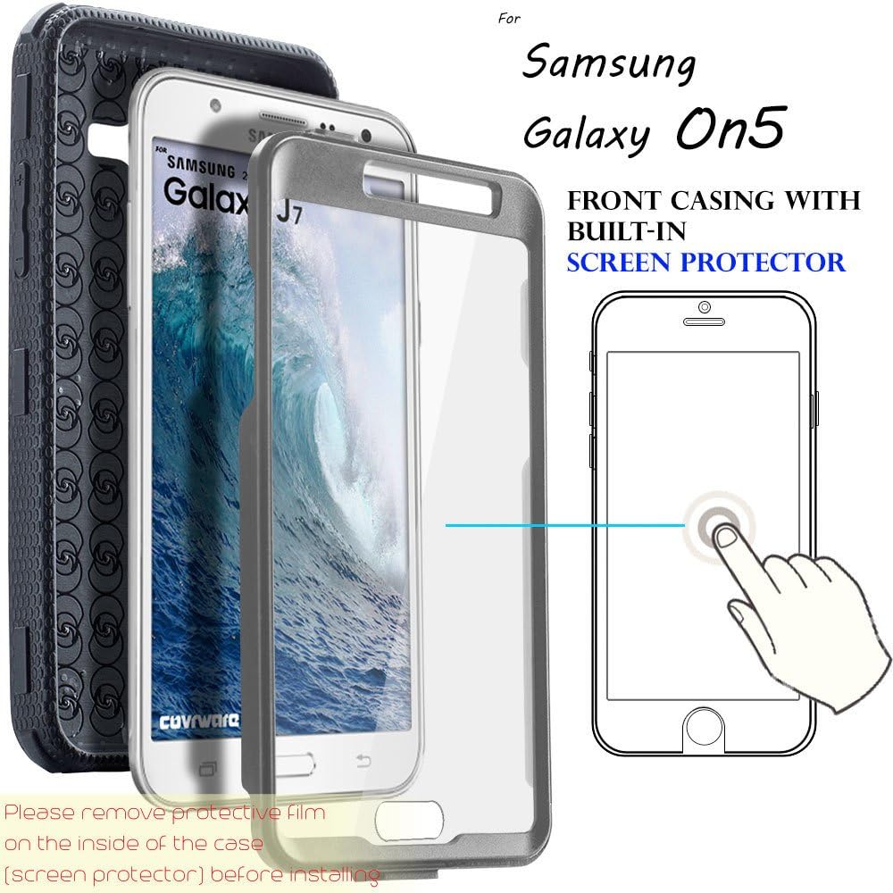 COVRWARE® Galaxy On5 [Aegis Series] w/Built-in [Screen Protector] Heavy Duty Full-Body Rugged Holster Armor Case [Belt Swivel Clip][Kickstand] for Samsung Galaxy On5 / G550, Gray (CW-G550-AG10)