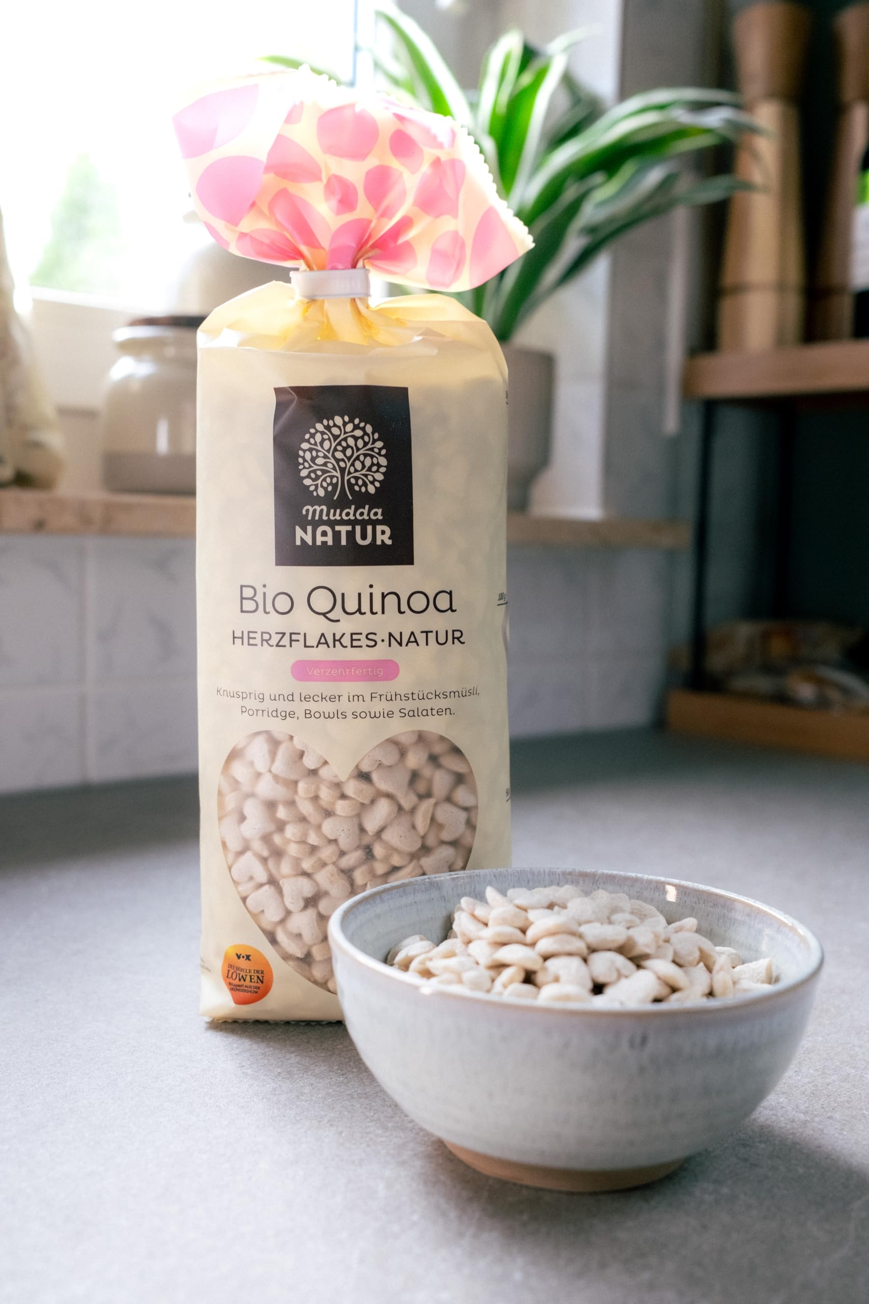 Mudda Natur Bio Quinoa Herzflakes Natur 12x165g aus Deutschland | glutenfreie Bio Frühstücksflakes aus Quinoa, ohne Zuckerzusatz, vegan, knusprig