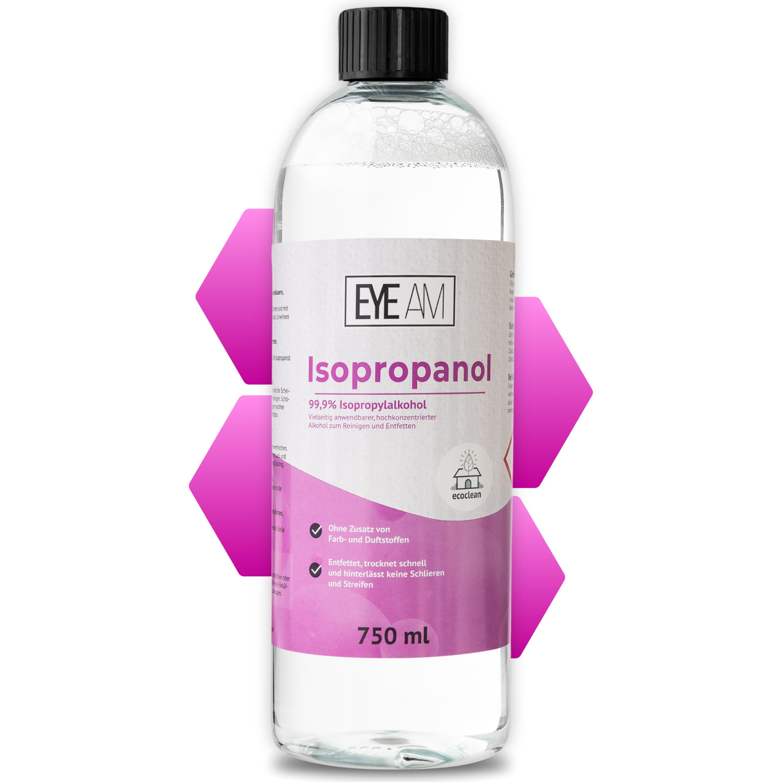 Isopropanol IPA 99,9% | Reinigungsalkohol für Küche, Haushalt, Kosmetik und Industrie | Nachfüllflasche (750ml)
