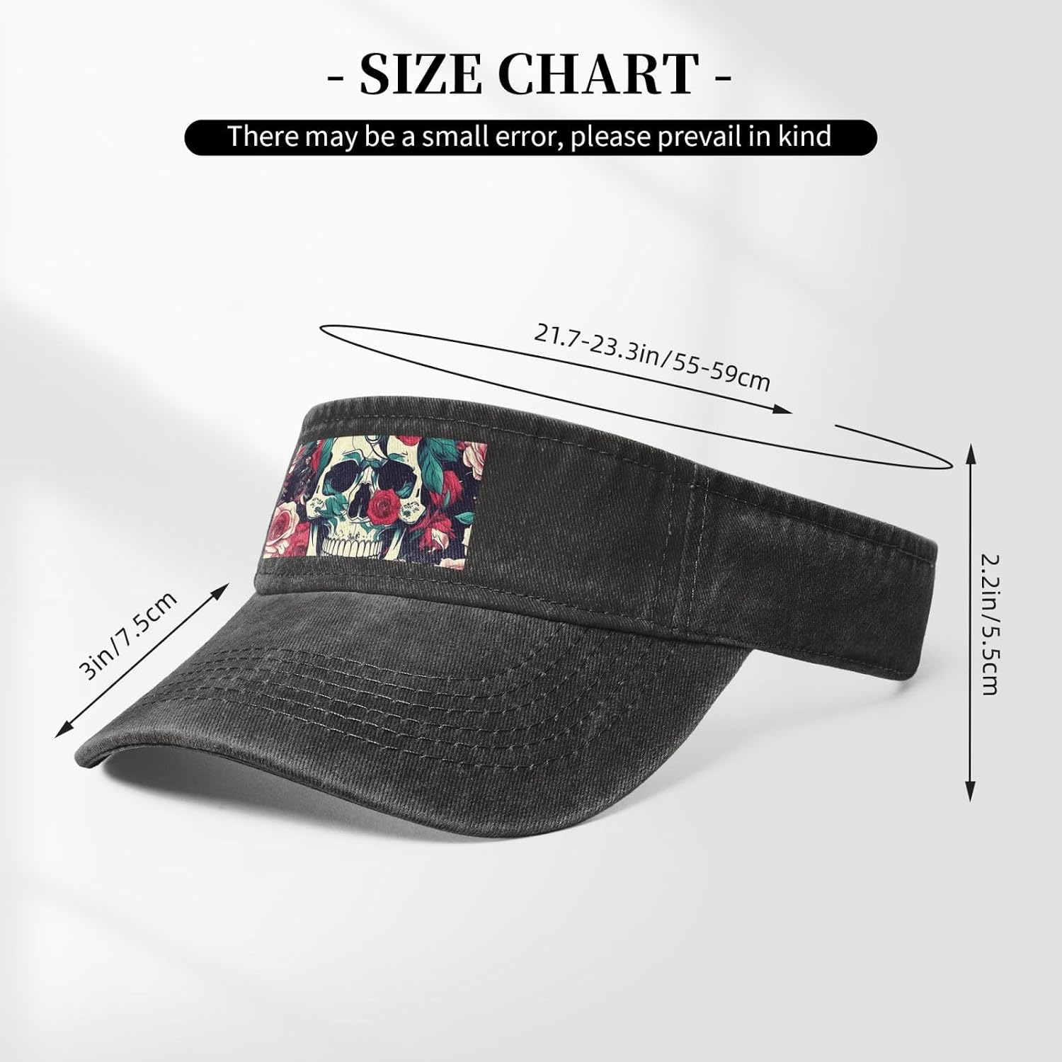 Flowers Skull Ornamental Print Men Women Visor Hats Adjustable Protection Empty Top Baseball Cap Outdoor Sport Black