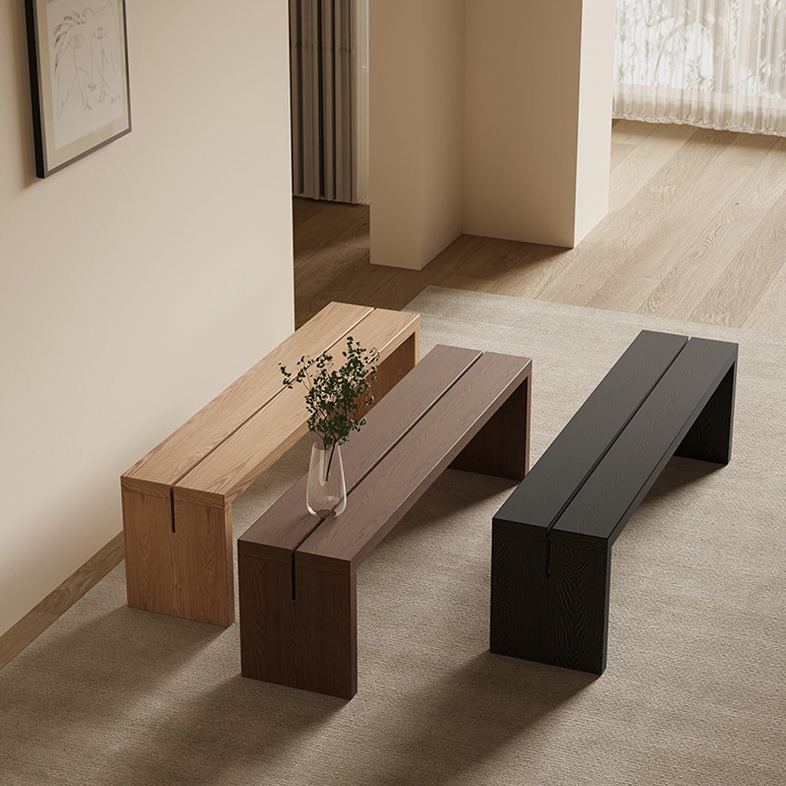 Banc d'entrée en bois massif – Repose-pieds polyvalent pour chambre à coucher, porche et salle à manger – Style ferme, 120 cm, finition noire