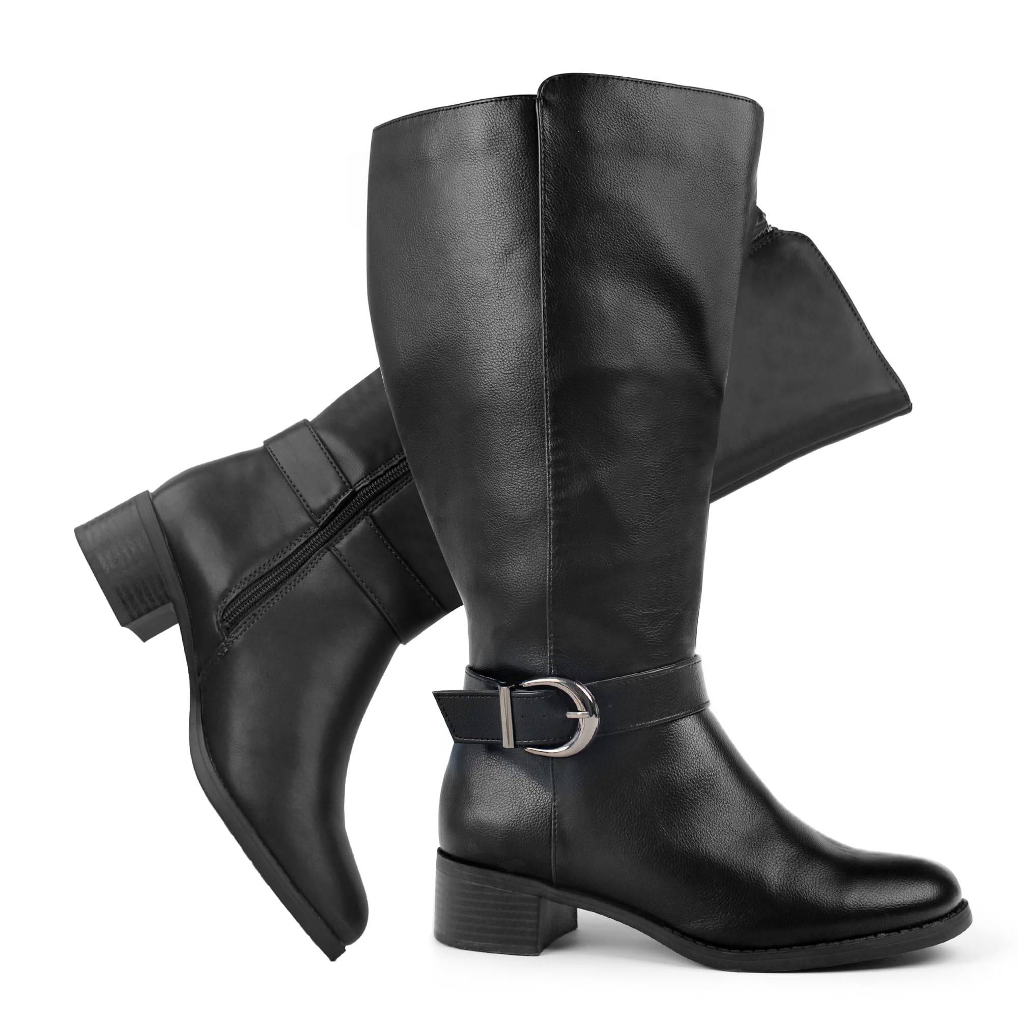 Hawkwell Womens Extra Wide Calf Pull On Side Zipper Knee High Boots