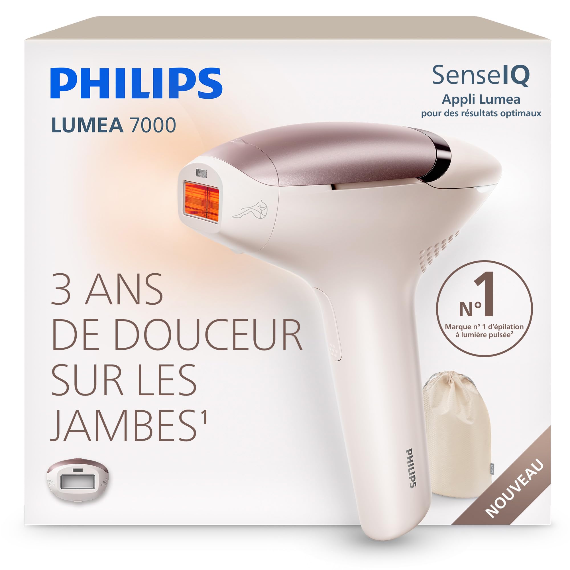 Philips Lumea 7000 Épilateur à lumière pulsée – alternative longue durée au laser en institut, utilisation facile à la maison, sécurité de qualité médicale, accessoire corps et jambes, BRI933/00