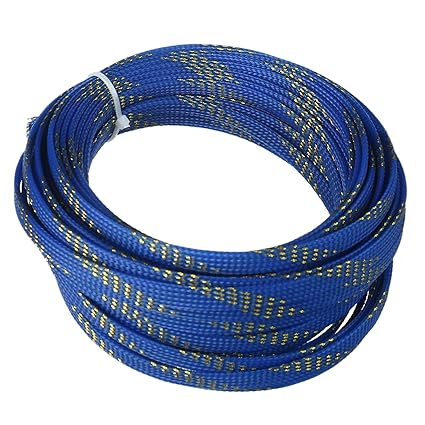 Wire Braided Protective Sleeve for Cable Split Power Cord Protection Flame Retardant Cable Manage Blue and Gold 1/3inch 33ft 1Pcs